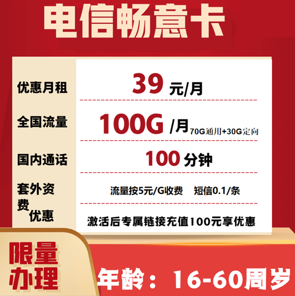 电信畅意卡套餐申请和资费介绍